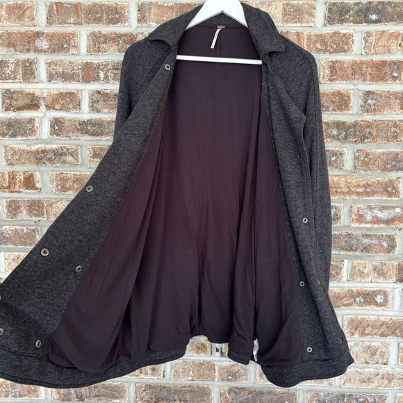 Free People Gray Linen Blend Slouchy Fit Pea Coat XS - Picture 6 of 9